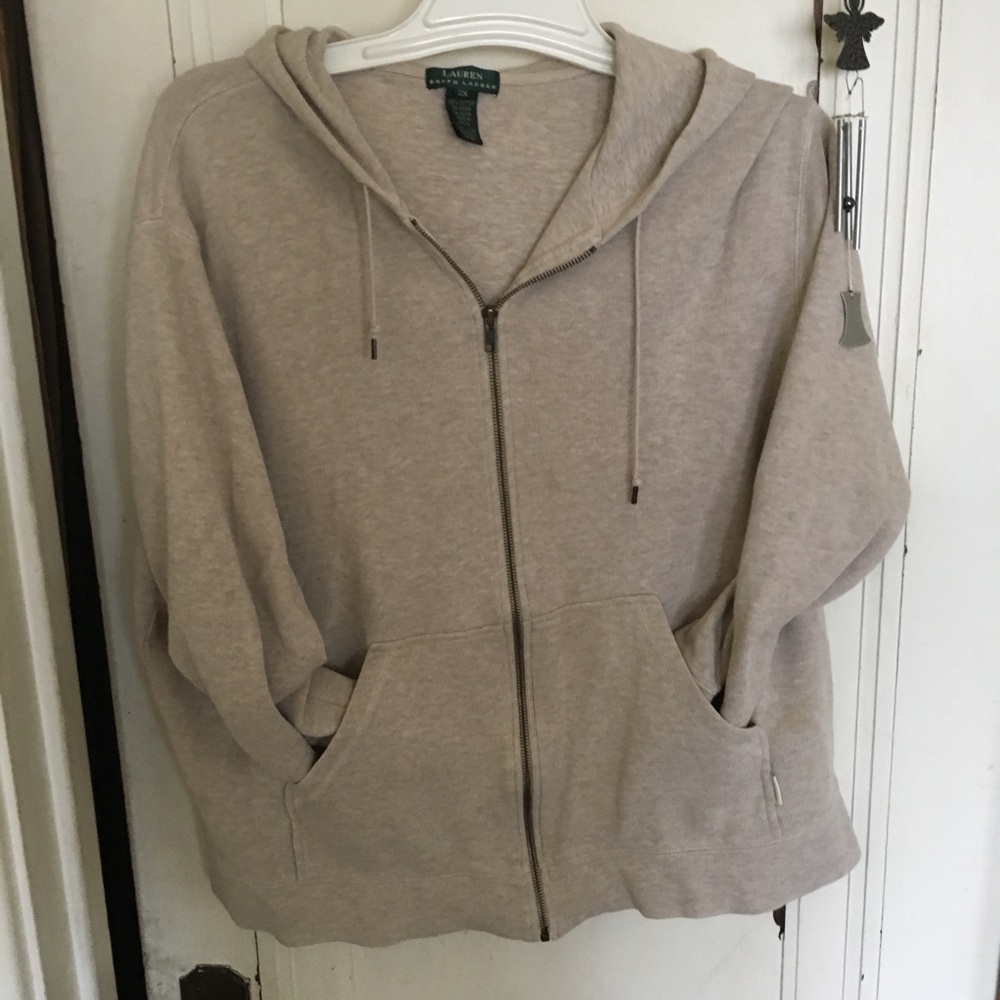 Ralph Lauren Wms sz 2XL hooded zip up knit top.